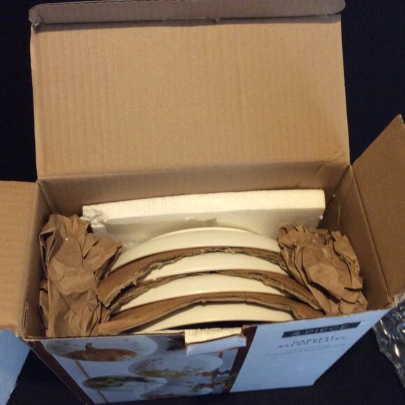 Linden Street Harvest Pumpkin 4 Salad Plates Used in Original Box Thanksgiving - Picture 10 of 15